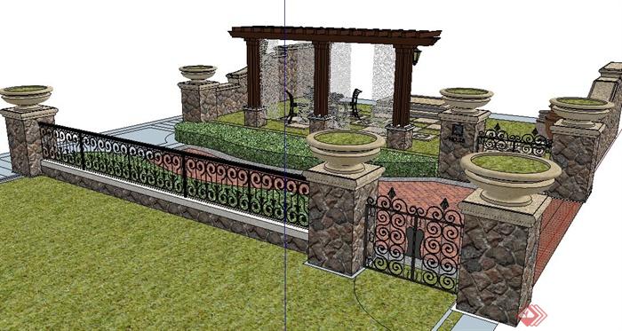 新古典风格入户花园景观设计su模型(3)