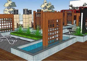 现代中式屋顶花园景观环境设计SU(草图大师)模型