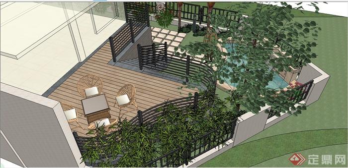 某简约现代风格别墅庭院花园景观规划设计SU模型(4)