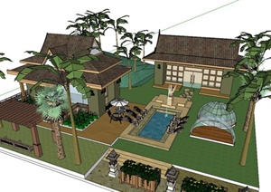 某东南亚风格庭院景观规划设计SU(草图大师)模型
