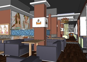 现代风格详细室内餐饮店装饰设计SU(草图大师)模型