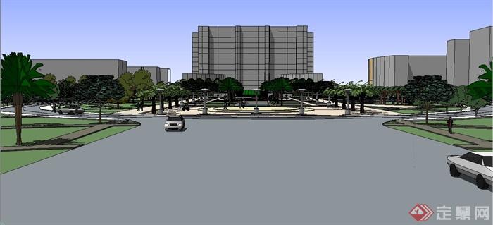 某细致现代风格广场景观规划设计SU模型(2)