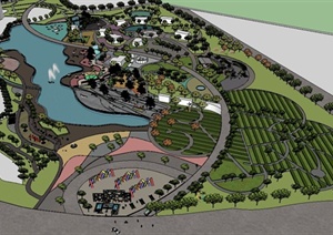 某现代风格后湖公园景观规划设计SU(草图大师)模型
