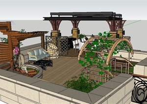 欧式风格住宅庭院花园设计SU(草图大师)模型