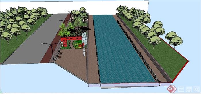 某现代风格滨河健身绿道大门景观规划设计SU模型(4)