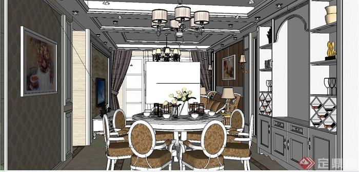 某欧式风格客厅餐厅装饰设计SU模型含JPG效果图(6)