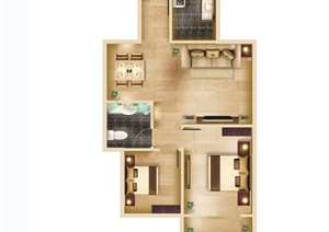 现代风格住宅两室两厅一卫户型图PSD分层方案
