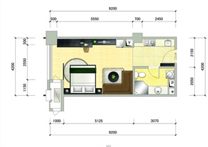 现代风格单身公寓户型图PSD分层素材