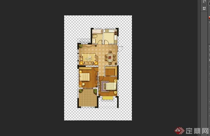 现代风格住宅两室两厅一卫户型图PSD方案(2)