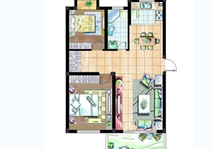 现代经济两室两厅一卫户型图PSD方案