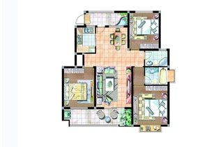 现代风格舒适三室两厅两卫户型图PSD方案