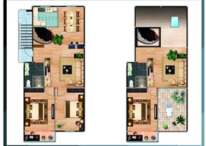 现代风格三室三厅两卫别墅户型图PSD分层素材