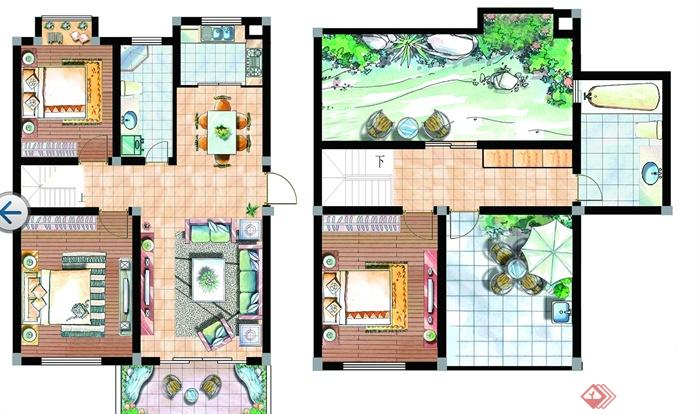 现代风格三室三厅两卫别墅户型图PSD分层方案(1)