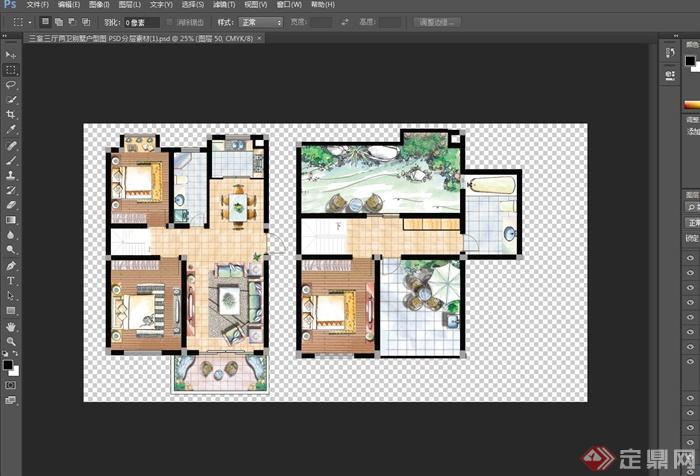 现代风格三室三厅两卫别墅户型图PSD分层方案(2)