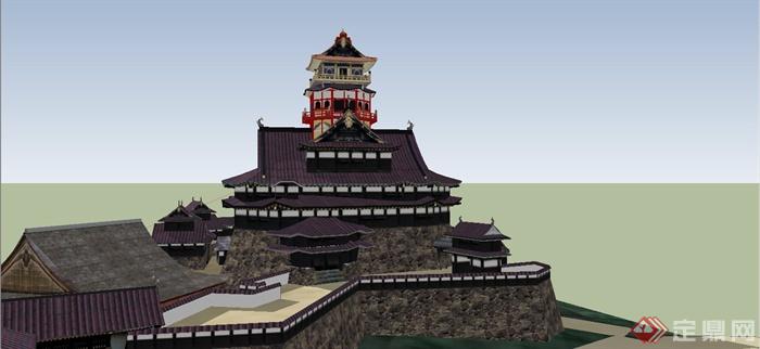 某日式风格旅游景区古建筑设计SU贴图模型(2)
