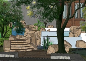 某现代中式风格庭院景观规划设计SU(草图大师)模型