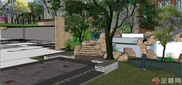 某现代中式风格庭院景观规划设计SU模型(2)