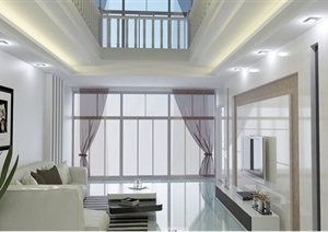 现代简约跃层住宅客厅室内设计SU(草图大师)模型（带效果图）