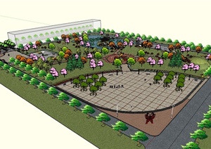 某现代风格详细小型公园详细景观设计SU(草图大师)模型