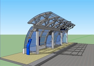 某现代风格详细公交车站玻璃廊设计SU(草图大师)模型