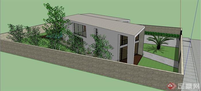 某简洁现代风格别墅建筑设计SU模型(3)