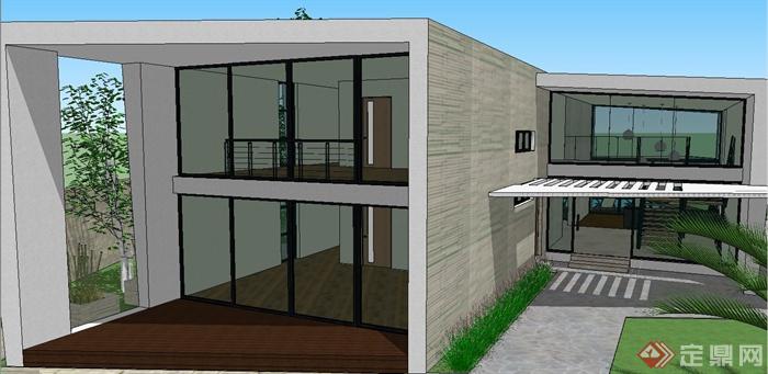 某简洁现代风格别墅建筑设计SU模型(1)