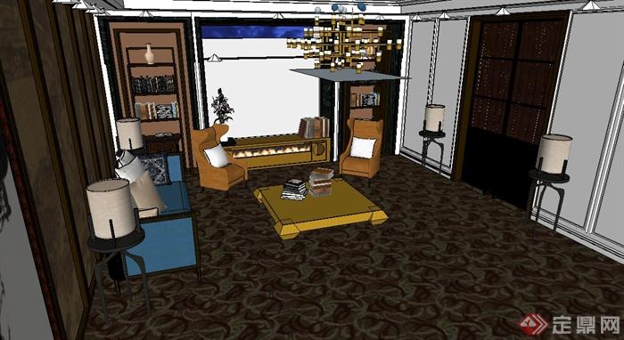 现代样板间室内空间装饰设计su模型带效果图(4)