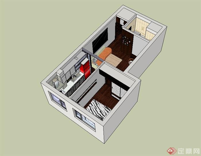 现代风格精品单身公寓室内设计su模型(2)