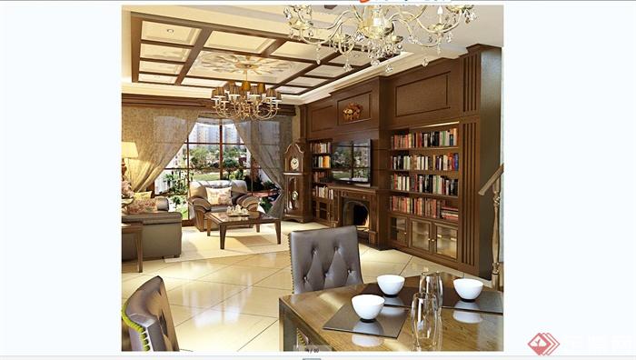 某美式风格客厅餐厅室内装饰设计SU模型含JPG效果图(11)