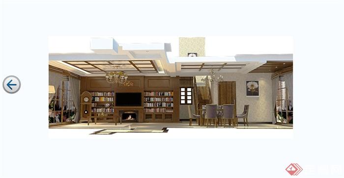 某美式风格客厅餐厅室内装饰设计SU模型含JPG效果图(12)