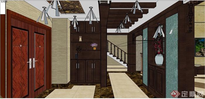 现代中式风格跃层别墅室内装饰设计SU模型含JPG效果图(23)