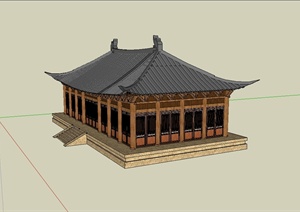 某古典中式风格庑殿单体建筑设计SU(草图大师)模型