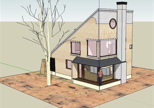 现代风格斜坡屋顶别墅设计SU(草图大师)模型