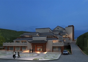 中式风格博物馆建筑设计3dmax模型（带效果图）