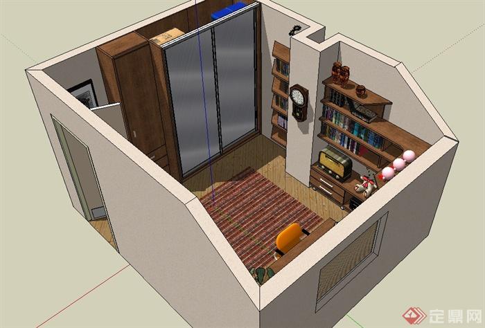现代风格精品书房室内设计su模型(2)