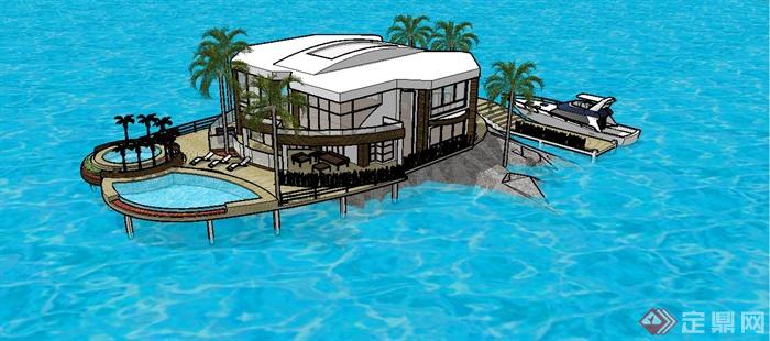 某现代风格海岛度假别墅建筑设计SU模型(1)