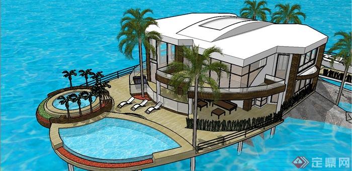 某现代风格海岛度假别墅建筑设计SU模型(2)