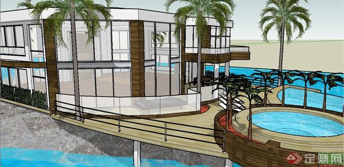 某现代风格海岛度假别墅建筑设计SU模型(3)