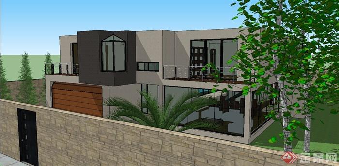 简约现代风格别墅住宅建筑设计SU模型(2)