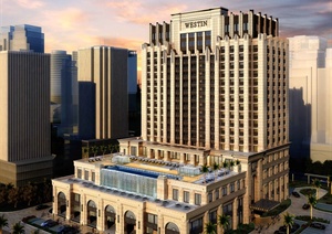 欧式风格酒店高层建筑设计3d模型含效果图