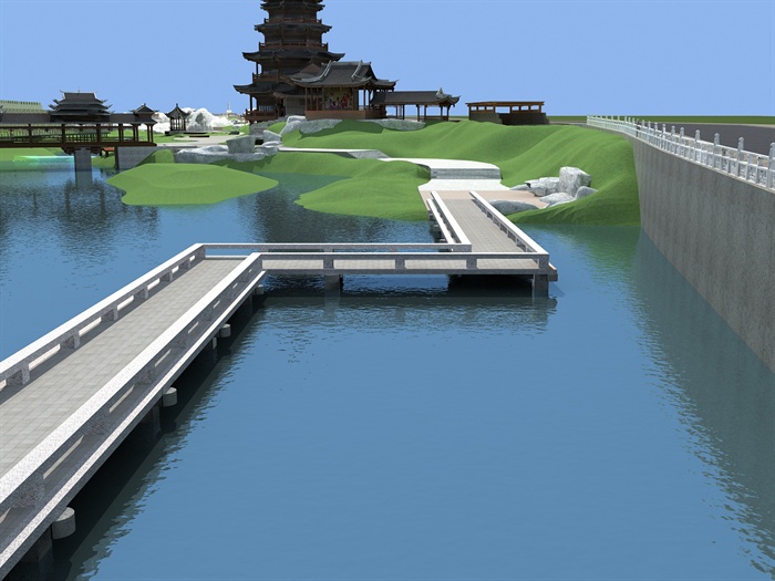 现代中式风格公园景观及建筑群设计3d模型