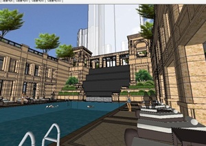 新古典风格会所及泳池设计SU(草图大师)模型