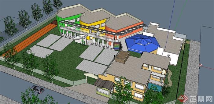 简约现代风格幼儿园建筑设计SU模型(2)