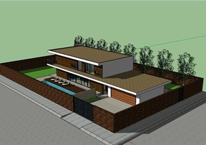 某现代风格两层别墅建筑及室内设计SU(草图大师)模型