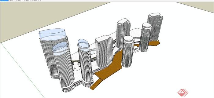 某现代风高层商业办公区建筑设计SU模型(1)