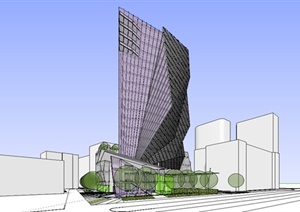 简约现代风格高层商业办公楼建筑设计SU(草图大师)模型