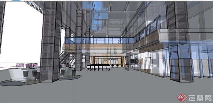 某现代风格招商银行大厅装饰设计SU模型含JPG效果图(9)
