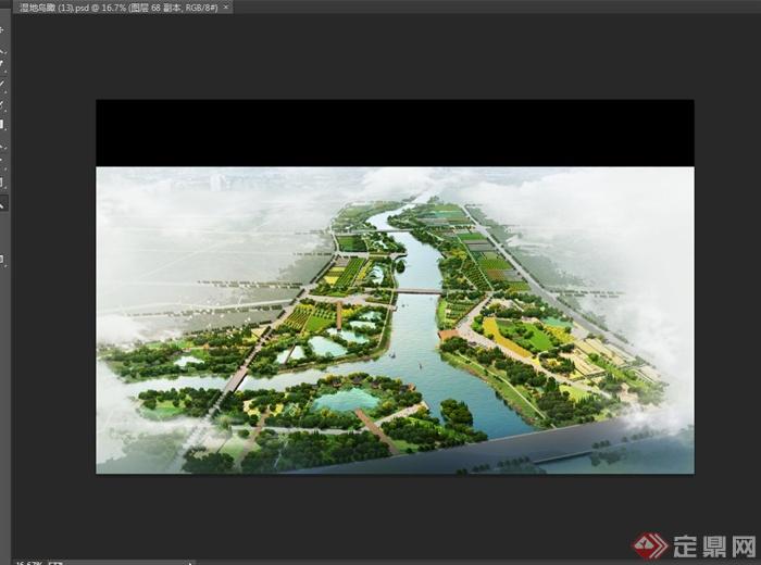 现代风格湿地公园鸟瞰景观PSD效果图(2)