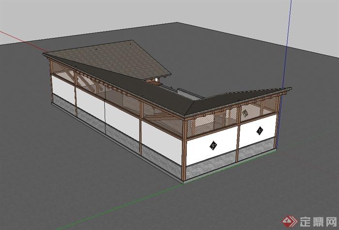某现代中式风格单层别墅设计SU模型(2)