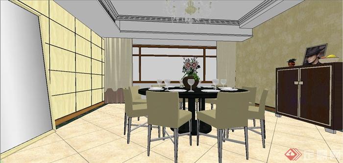 某现代中式风格客厅餐厅装饰设计SU模型(5)